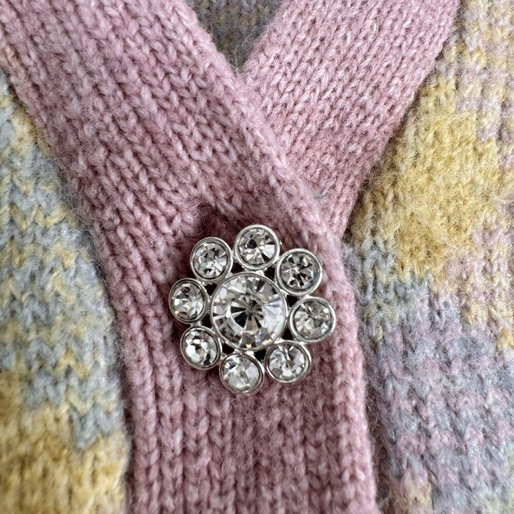 Zara Pastel Argyle Cardigan Womens S Rhinestone Button Preppy Soft Girl Academia - Picture 7 of 13
